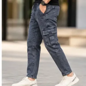 Denim Cargo Jogger Jeans – Washed Casual Jeans for Men ( default, 28 )