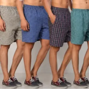 Men's Cotton Shorts Combo Pack of 4 – Checked Printed Boxers with 2 Side Pockets ( multicolor, 30 )