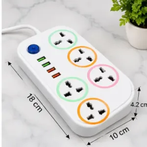 6 Socket Power Strip Extension Board with 4 USB Ports, 2 Meter Cord ( default, OS )