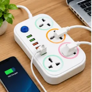 6 Socket Power Strip Extension Board with 4 USB Ports, 2 Meter Cord ( default, OS )