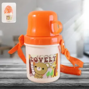 Kids Plastic Cartoon Cup with Lid & Strap – Spill Resistant 350 ML ( default, OS )