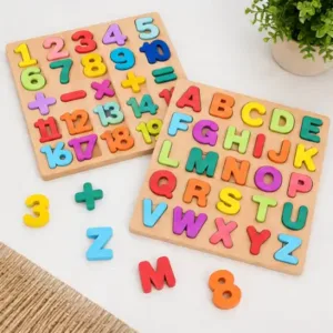 Wooden 3D Capital Alphabets & Number Board Puzzle Toy – Montessori Educational Learning Set, Pack of 2 ( multicolor, OS )