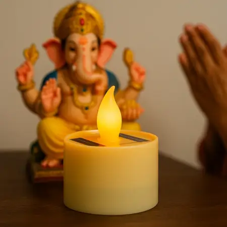 aQbnR2fyn4K3AzW0n1iChdJiUhLtdlskSvWYGWEL.webp Solar Powered LED Flameless Candle Light Eco-Friendly Flickering Candle Lamp for Home Temple Outdoor Decor and Festive Decoration (1 Pc) ( default, Standard )