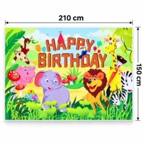 Jungle Animal Happy Birthday Backdrop Curtain – Kids Birthday Party Decoration ( default, OS )