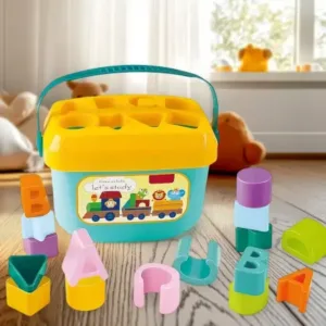Little Learners Baby Shape Sorter Toy – 16 Colourful Geometric Stacking Blocks with Storage Bucket ( default, OS )