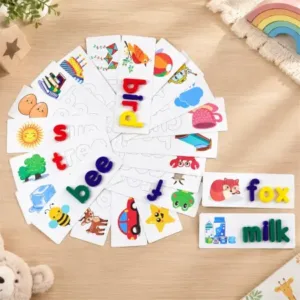 Alphabet Word Puzzle Cards with Lowercase Letter Pieces – Picture Matching and Spelling Learning Set ( default, OS )