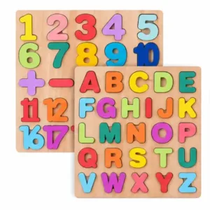 Wooden 3D Capital Alphabets & Number Board Puzzle Toy – Montessori Educational Learning Set, Pack of 2 ( multicolor, OS )