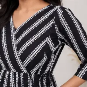 Women's Rayon Feeding Kurti – Printed A-Line 3/4 Sleeve Maternity & Nursing Kurta ( black, L )