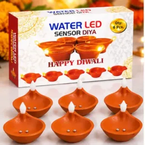 Water Sensor LED Diya – Flameless Decorative Pooja Lamp, Pack of 12 ( default, OS )